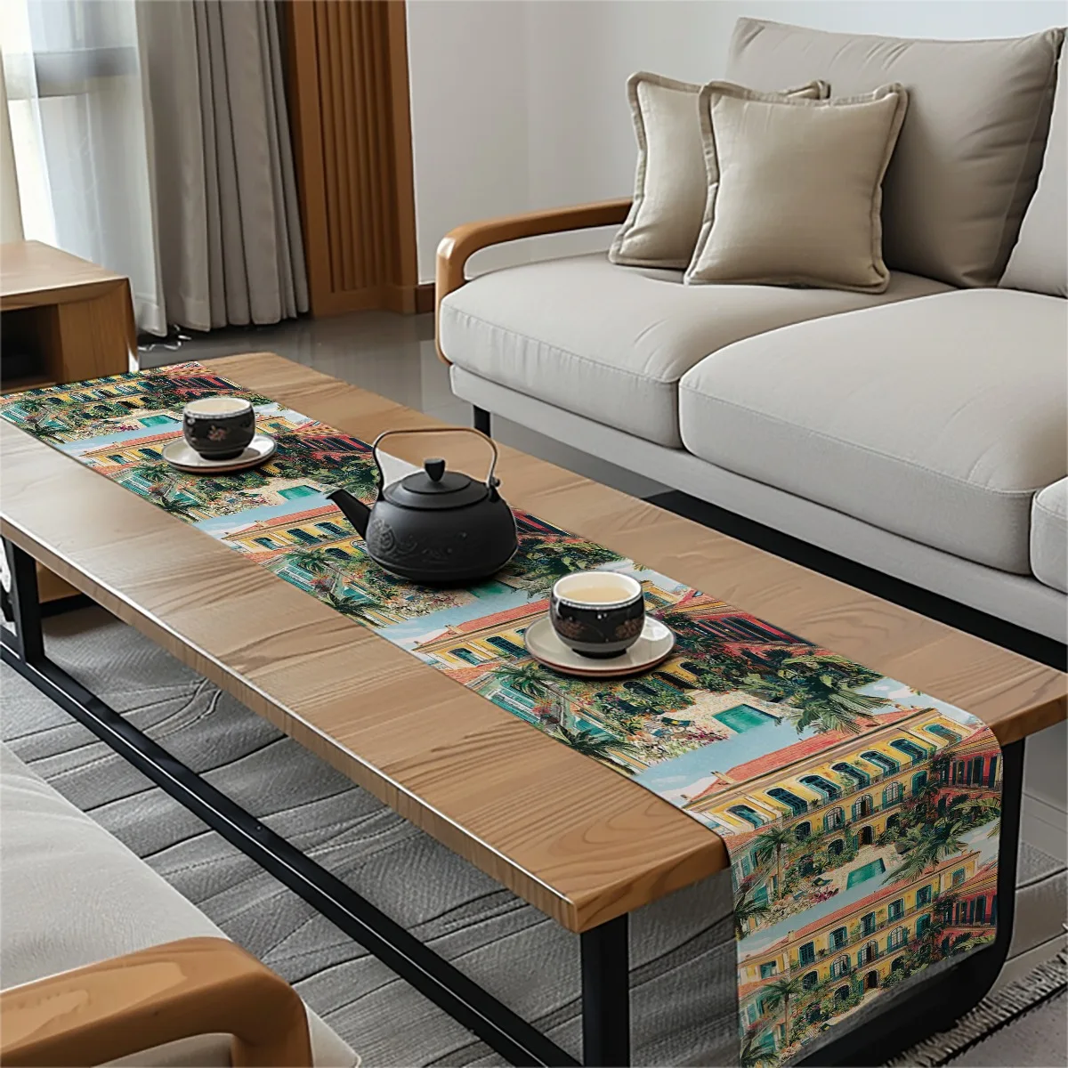 decorations table runner Tropical Palm Courtyard Bohemian Style Table Flag Kitchen Dining Gift,Holiday Decorations,Room Decor,Sc