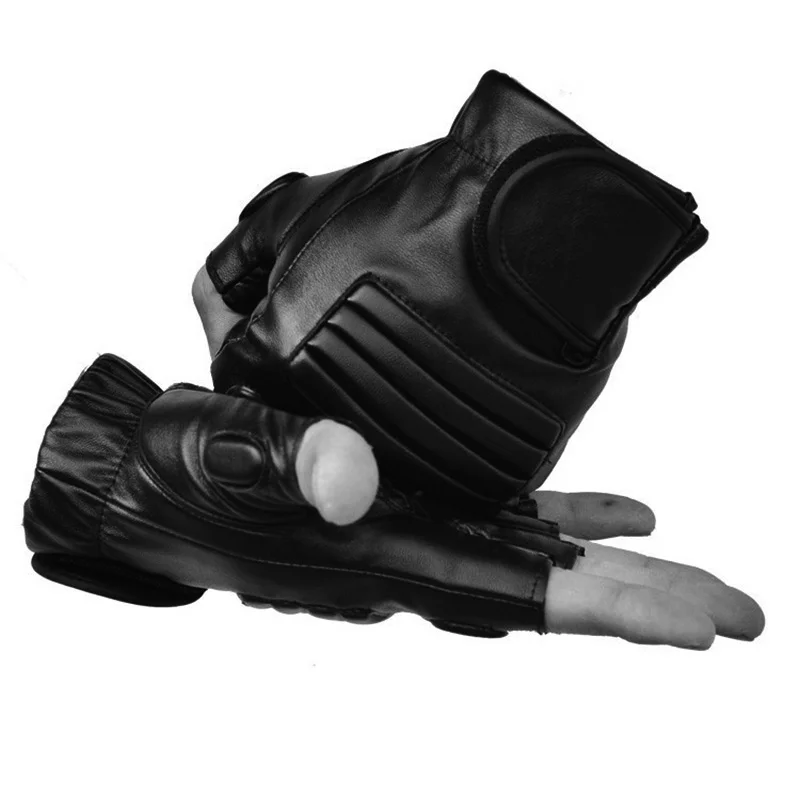 Men Half Finger Black Washable PU Leather Gym Fighting Glove Climbing Sport Fitness Cycling Mitten G141