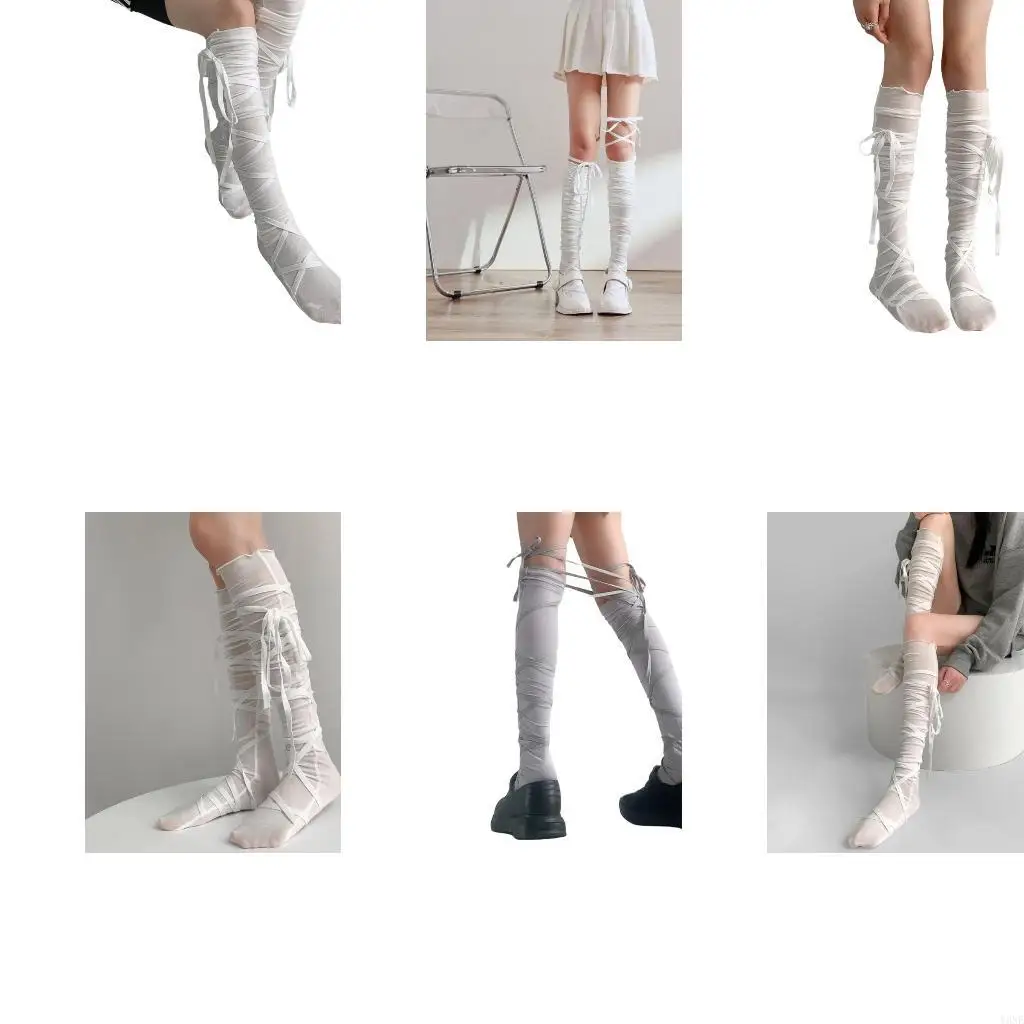 

Y3ne Ballet Bantage Bangage High чулки Strappy Strappy Long Носки для женщин лолиты над коленными носками.