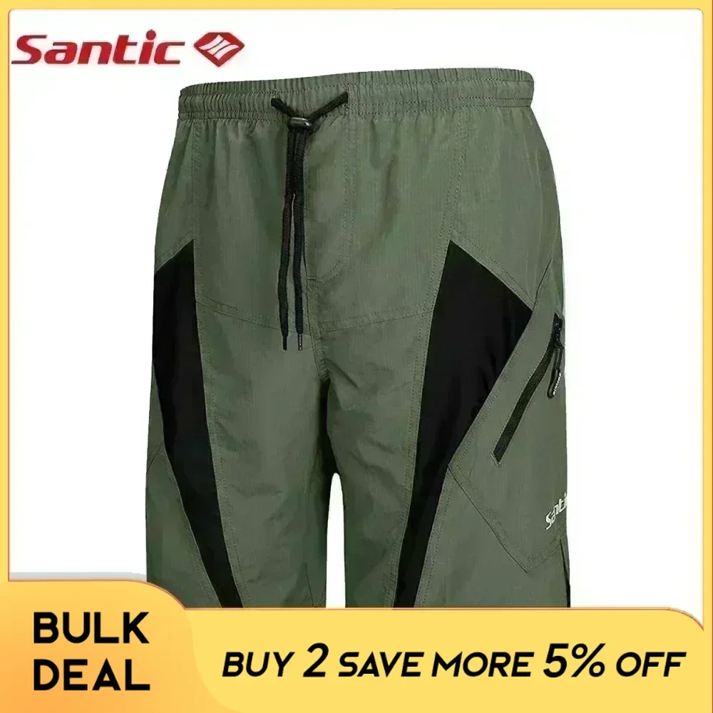 Santic Men's Cycling Shorts Summer Padded MTB Bike Waterproof Bottom Loose-Fit Mountain Bicycle Riding Leisure Tights Asian Size