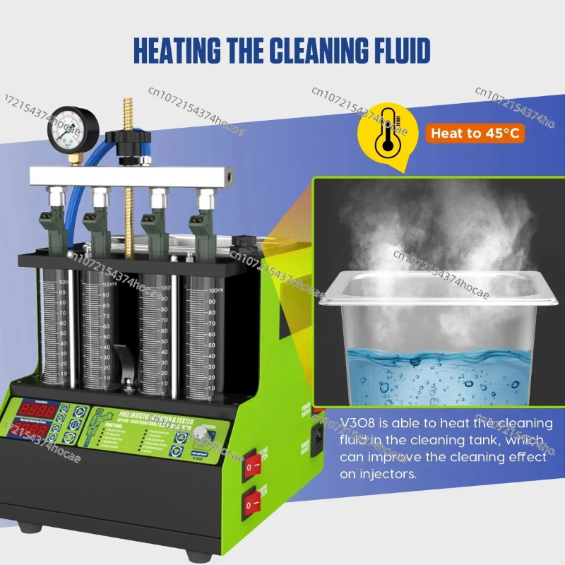 

MR CARTOOL V308 Car Fuel Injector Cleaner & Tester 4 Cylinders Cleaning Fluid Heating Ultrasonic Nozzle Cleaning Machine For Car