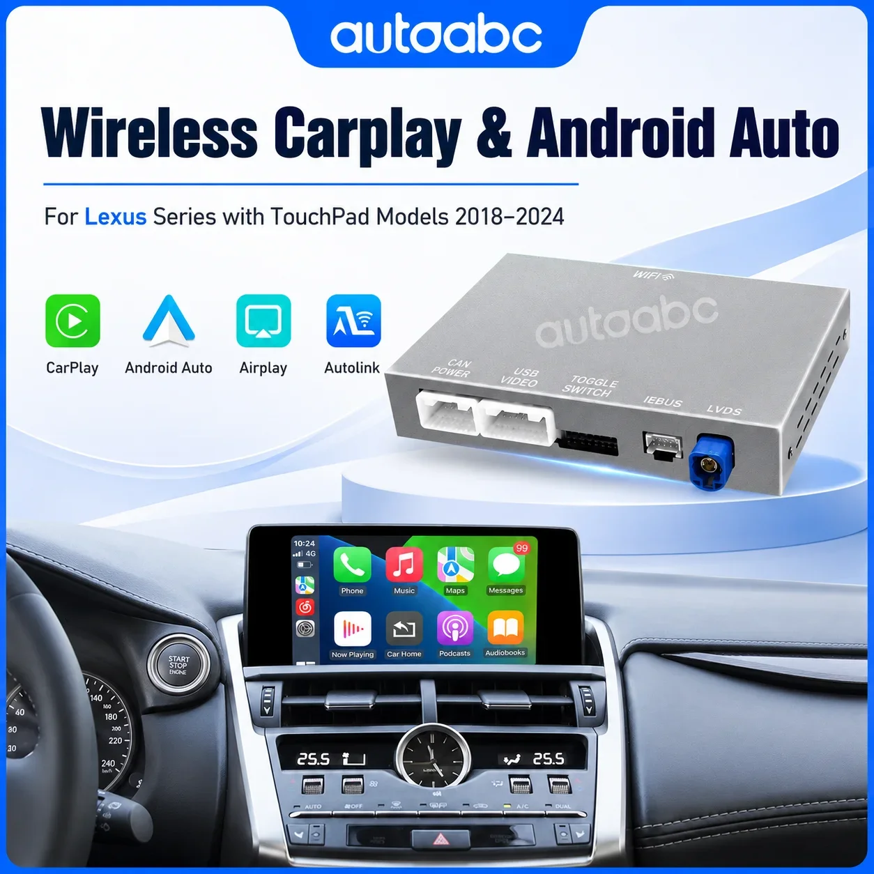 Wireless CarPlay Interface For Lexus Touchpad NX RX IS ES GS RC CT LS LX LC UX 2018-2024 Android Auto MirrorLink AirPlay GPS BT5