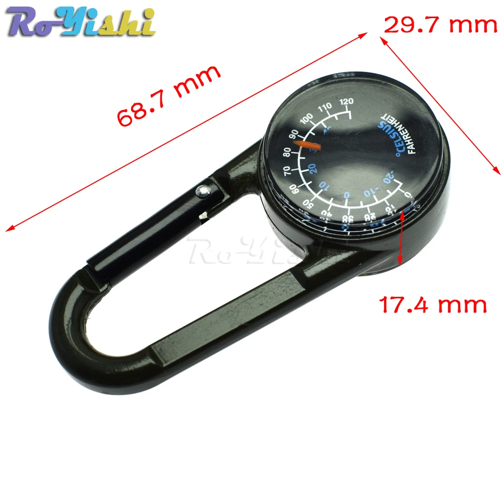 1pcs 3 in 1 Keychain Multifunctional Hiking Metal Carabiner with Mini Compass Thermometer Outdoor Sporting