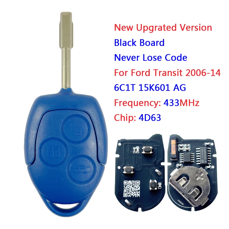 

АК 018038 Новая черная плата для Ford Transit 2006-2014, дистанционный ключ, 3 кнопки, 434 МГц, 4D63, чип PN 6C1T 15K601 AG