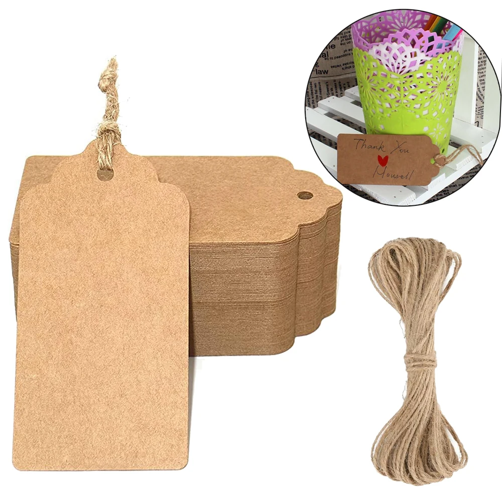 

100PCS Blank Gift Tags with String Kraft Paper Hangtags Wedding Favors Tags Labels for Valentine's Thanksgiving Christmas Decor