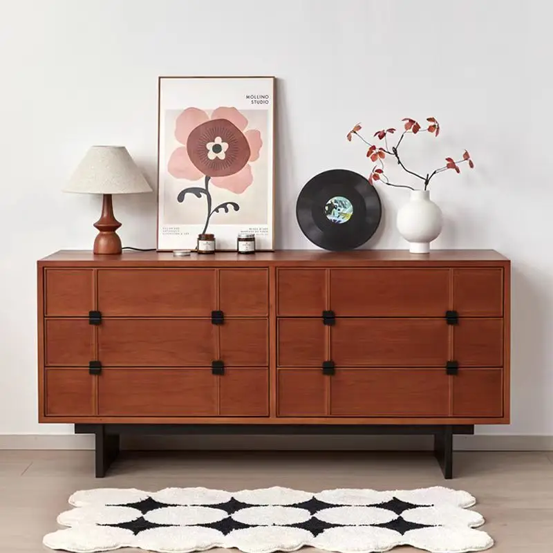 

Retro Solid Wood Six-bucket Cabinet, Living Room, Bedroom, Bedside Against The Wall, Medium Antique Multi-layer Storage Cabinet