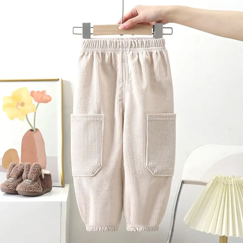 

Children's Clothing 2023 Spring and Autumn New Splice Pockets Simplicity Solid Color Casual Versatile Mid Waist Workwear Pants