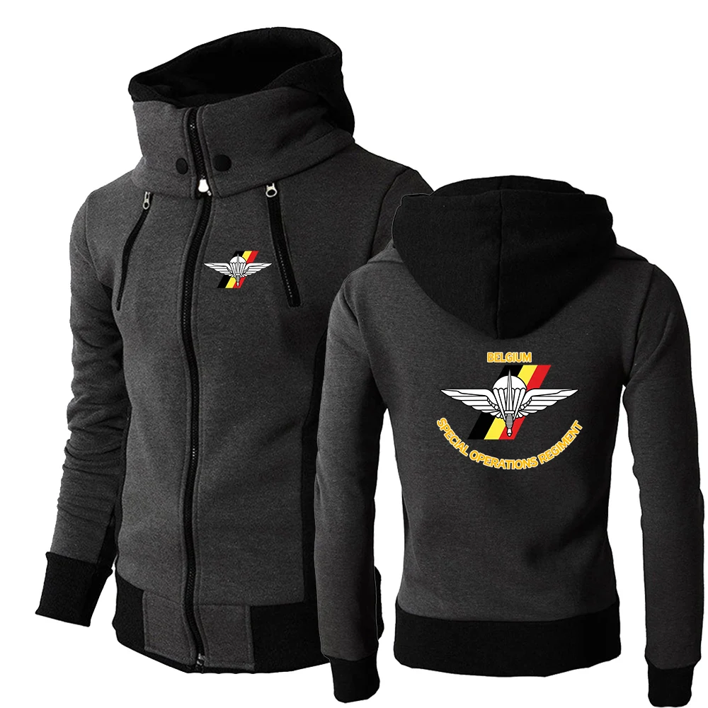 Spring Autumn Men's 2026 Handsome Hoodies Belgium Special Forces Special Operations Regiment Logo Print Full Zipper Hooded Coat