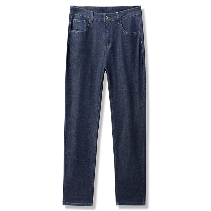 Celana Jeans Denim Stretch Kaki Lurus Warna Solid Mode Baru Musim Semi dan Musim Gugur Celana Berkualitas Tinggi Nyaman dan Longgar untuk Pria