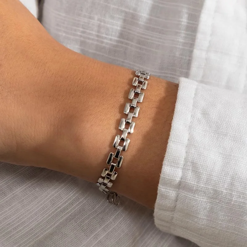 Square Link Watch Band Chain Style Bracelet Cool Classic Minimalist Stainless Steel Gold Plated Fashion Jewelry Gifts For Women