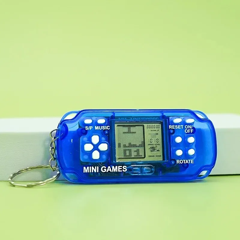 Keychain Videogames Mini Handheld Game Console Backpack Keychain Blue Retro Game Console With Bells Keyring