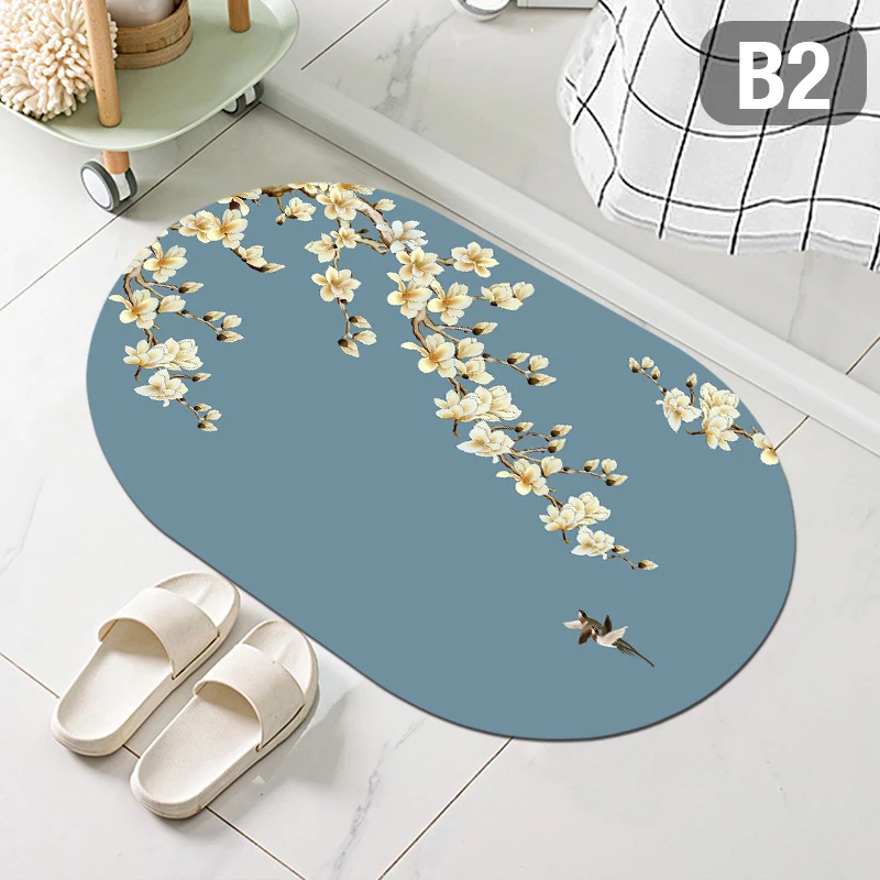 Bath Mat Printing Carpet Absorbent Non Slip Diatom Mud Rug Quick Drying Bath Shower Kitchen Entrance Door Home Decor Floor Mats