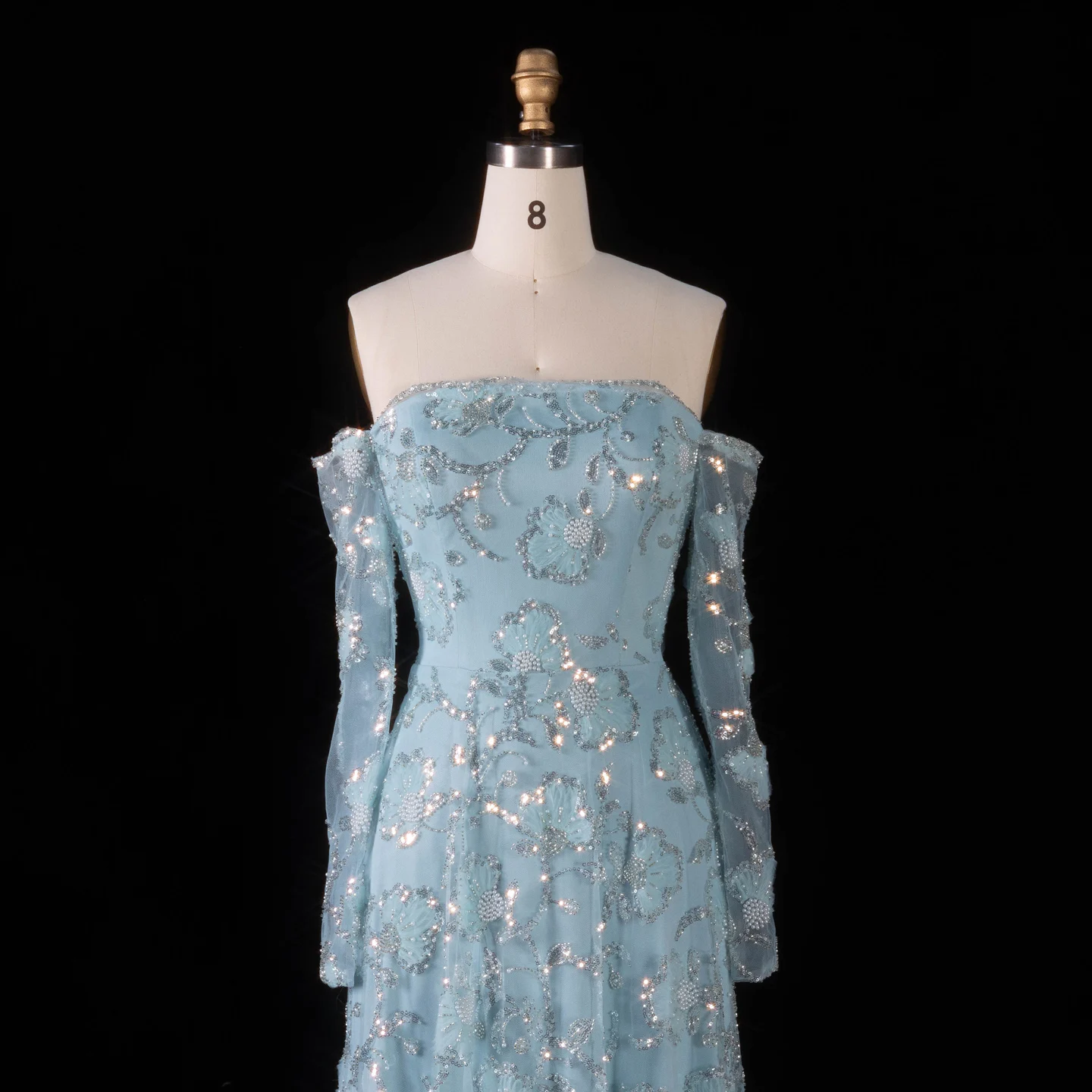Sharon Said Rosa Elegantes Schulterfreies Abendkleid mit Langen Ärmeln für Damen, Hochzeit, Perlenbesetztes Formelles Ballkleid, SS638 Maßanfertigung – Detail 12