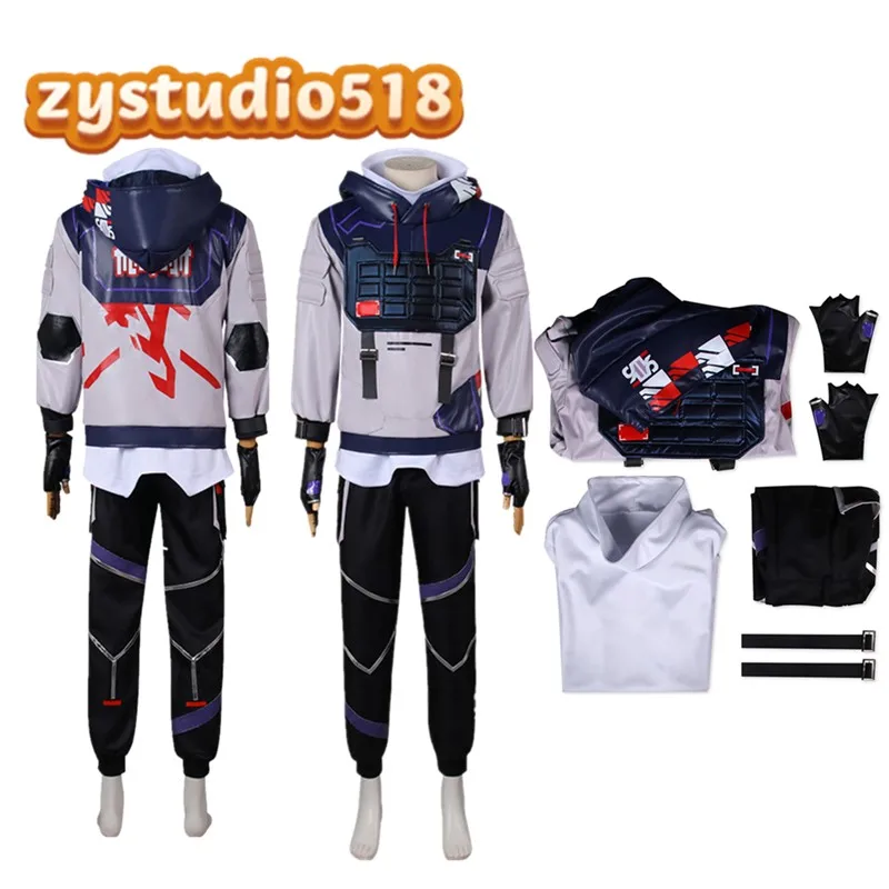 

Valorant Fantasy ISO Cosplay Costume Disguise Adult Roleplay Fantasia Jacket Coat Pant Outfits Halloween Carnival Party Suit