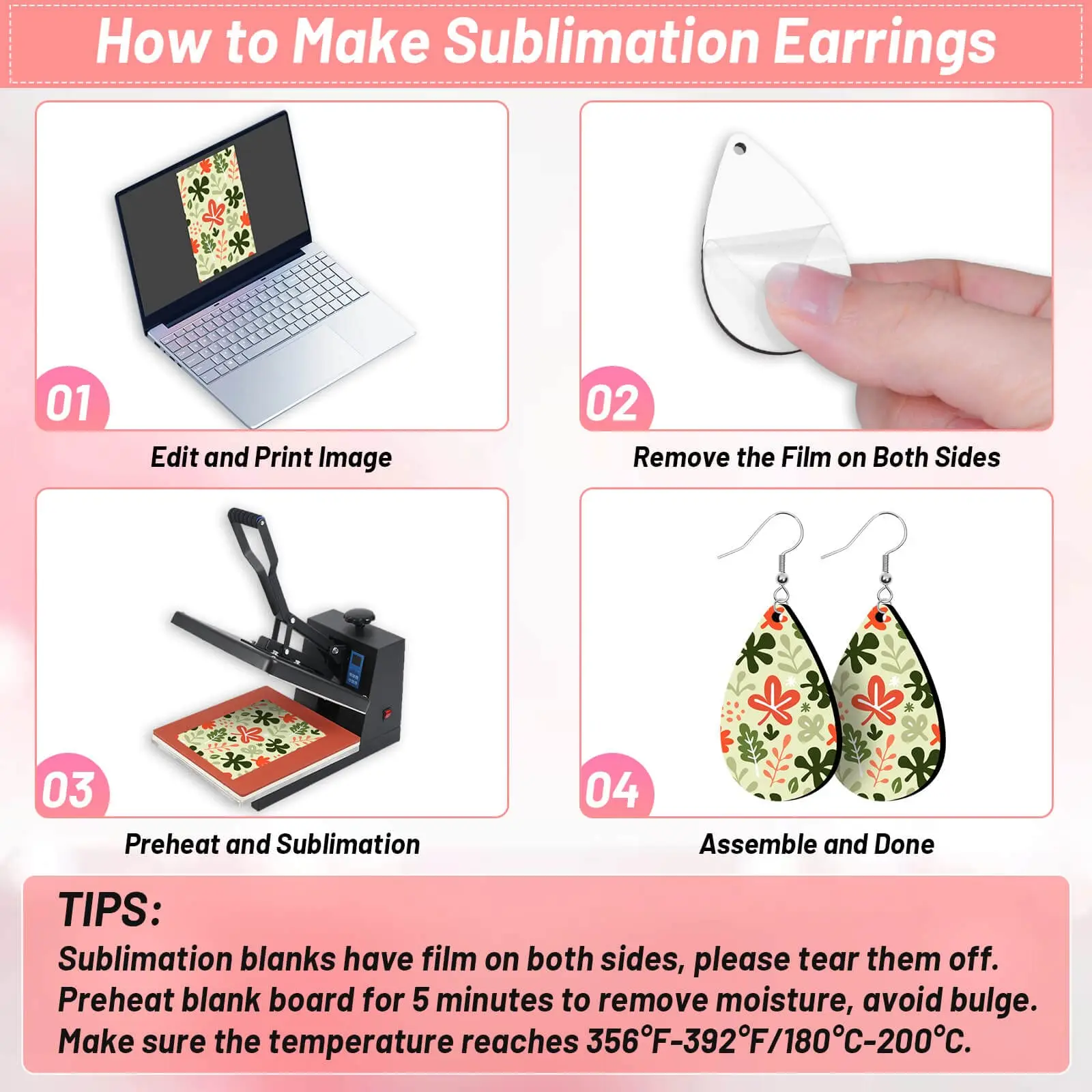 90Pcs Sublimation Printing Earrings Teardrop Heat Transfer Earring with Earring Hooks and Jump Rings for Jewelry DIY Making