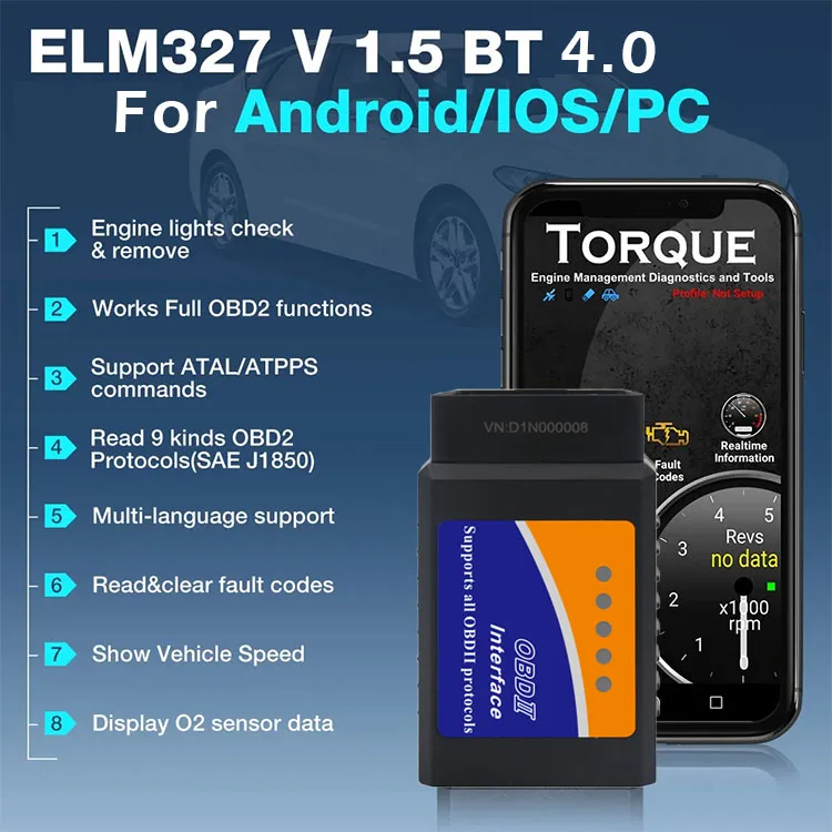 V03H4 Super Mini Bluetooth OBD2 Scanner | ELM327 V1.5 Code Reader Diagnostic Tool for All Cars