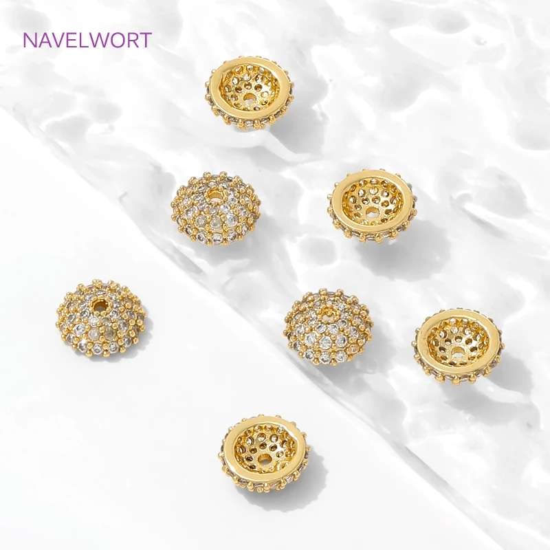 Bead Caps 18K Gold Plated Brass Round Bead Caps For Jewelry Making,Caps For Bracelet,Inlaid Zircon Bead End Caps,DIY Accessories image 3