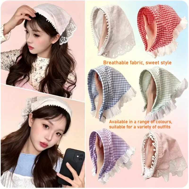 

New summer high-end lace headscarf pastoral bag head triangle scarf headband women's light luxury headgear hair accessories