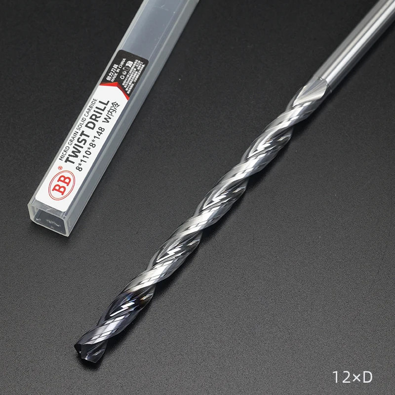 Wiertło węglikowe BB 12xD CNC długa obróbka głębokich otworów wewnętrzne narzędzie ze stali powlekane płyną chłodzącą 3mm ~ 16mm