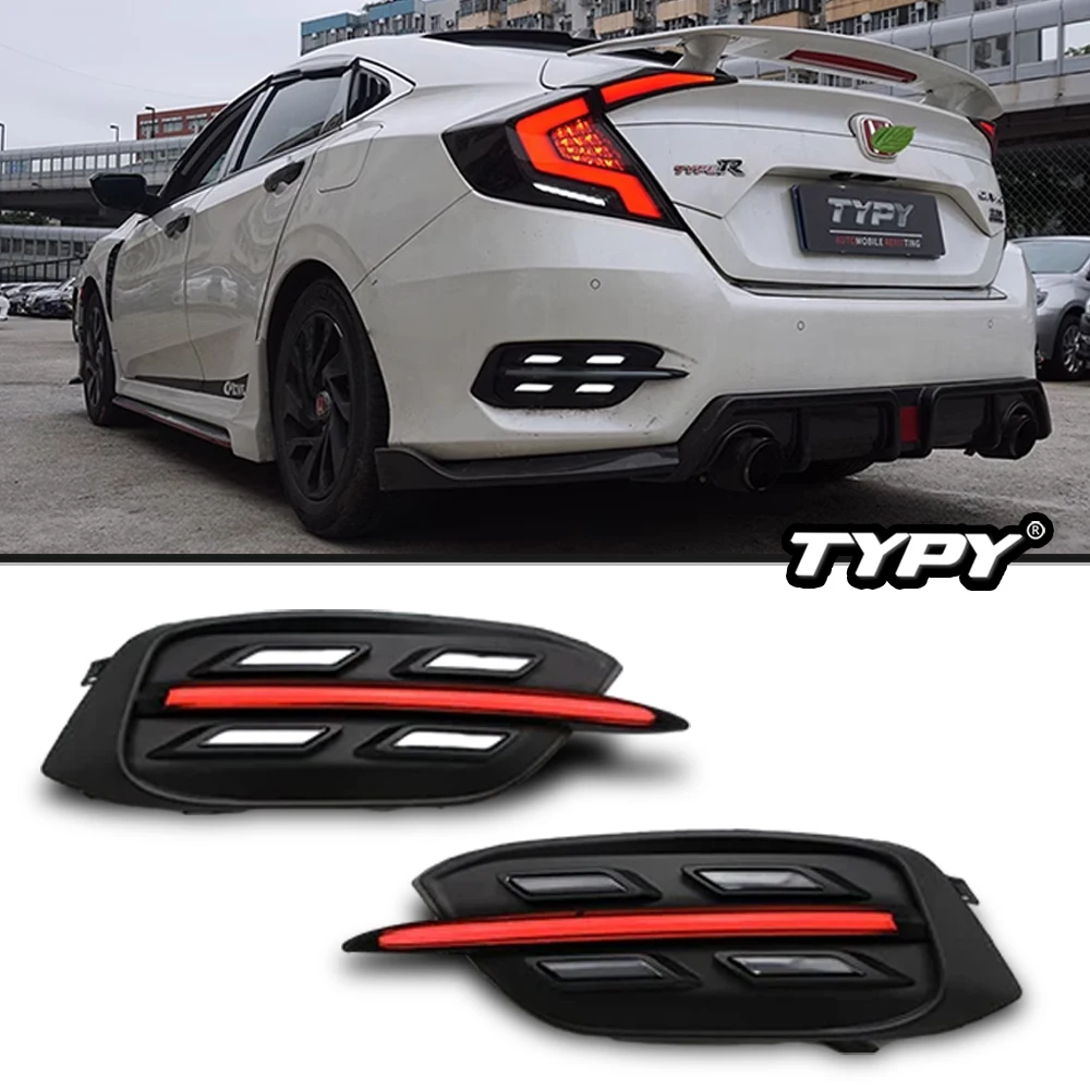 Carbon Fiber Rear Bumper Reflector Fog Lights For Honda Civic 10th Gen 2016-2020 Sedan Rear Lamp Dynamic DRL Turn Signal