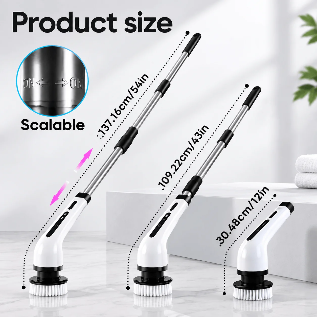 Rechargeable Electric Spin Scrubber, 3-Head and 9-Head Options, Two Cleaning Speeds, 2000mAh Battery, Telescopic Handle, Metal Internal Gears, White or Green, for Bathroom, Kitchen, Bathtub, Tile, Glass and Floor Cleaning