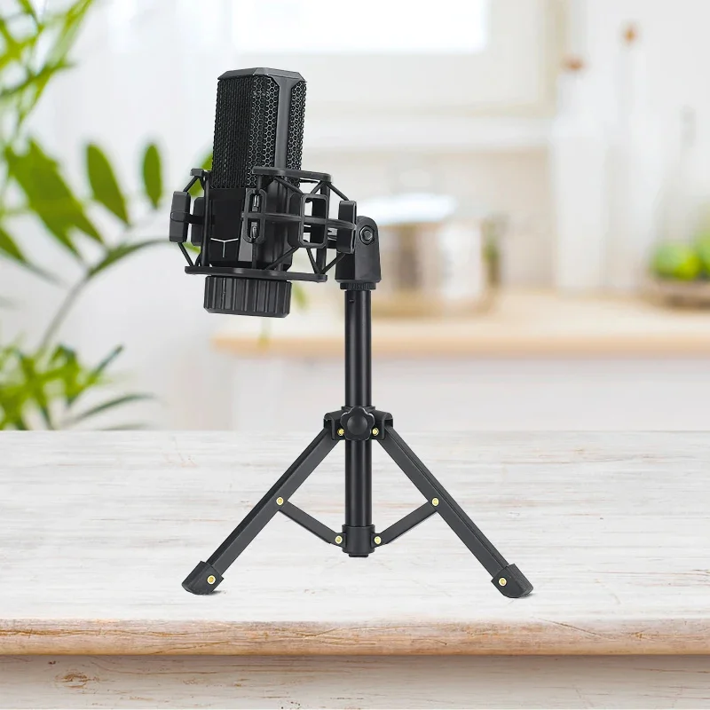 Portable Microphone Stand Desktop Tripod Table Stand Adjustable Mic Stand Mic Clip Holder Bracket Lightweight Bracket