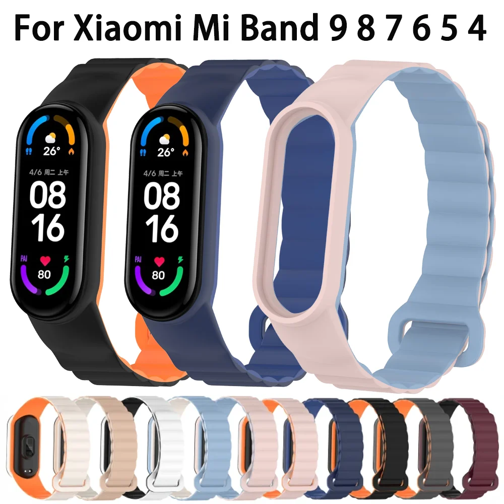 Silicone Magnetic Loop Strap for Xiaomi Mi Band 10 9 8 7 6 5 4 Bracelet Wristband Correa Mi Band 10 9 8 7 6 5 4 Belt Accessories