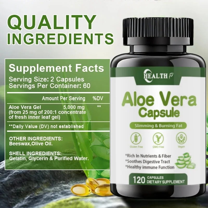 Aloe Soft Capsule 5000mg | 120 Capsules | Aloe Gel Supplement | Non Gmo, Gluten Free