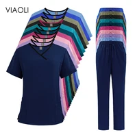 Uniformes de enfermería transpirables de Color sólido para mujer, ropa de trabajo elástica para clínica de mascotas, ropa fina para médico, venta al por mayor