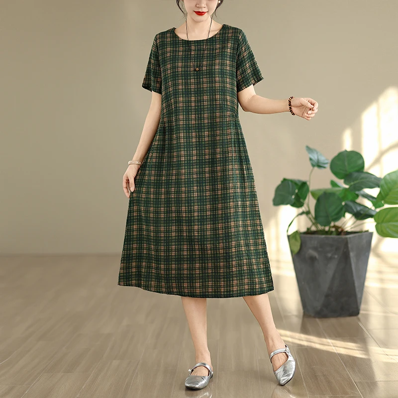 กระโปรงทรงเอเอวสูงสไตล์เรโทรลายชนเผ่าผ้าฝ้ายลินินสำหรับผู้หญิง ทรงเข้ารูป ใส่สบาย เหมาะสำหรับฤดูร้อนและใส่ไปทำงาน