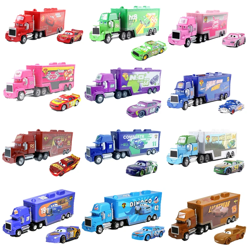 Disney Pixar Cars 2 3 Lightning McQueen Mack Uncle Jackson Storm Car Truck, vehículo fundido a presión, juego de juguetes de Metal, regalo Original