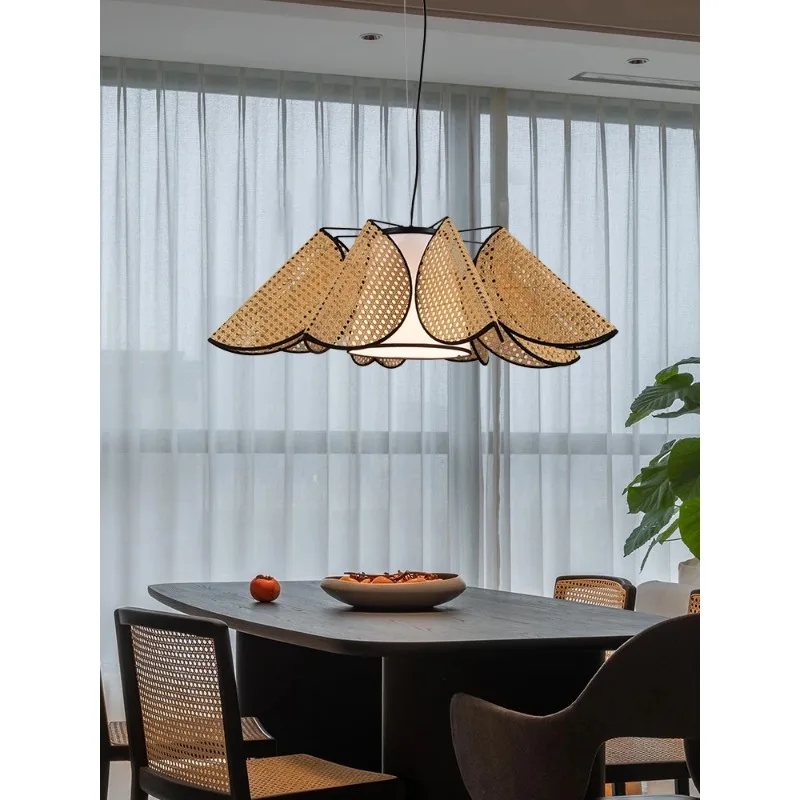 Natural Wabi-sabi Style Rattan Woven Pendant Light For Restaurant Banquet Hall Homestay Study Zen