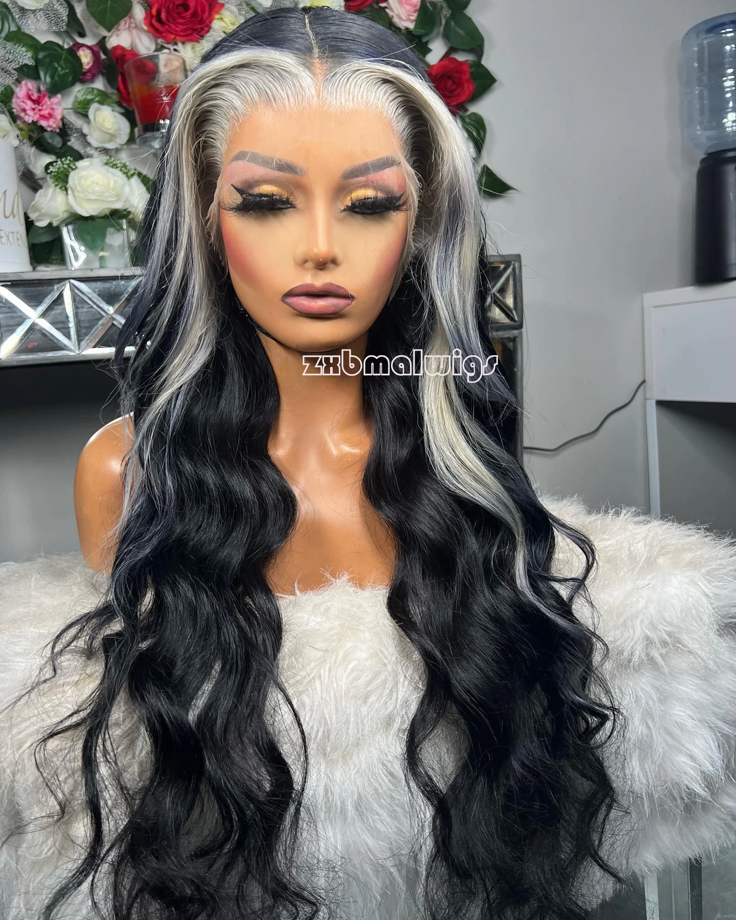 ZXBMALWIGS  Synthetic Hair Black Highlights Blonde Body Wave 13X4 Lace Front Wigs for Women High Temperature Fiber Daily Cosplay