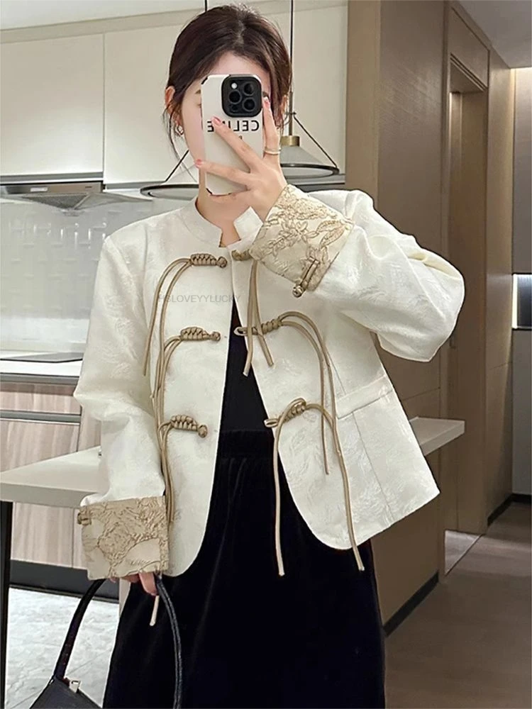 Traditional Chinese Style Short Jacket For Women Arrivals Long Sleeve Stand Collar Short Jacket Fashonable Tangsuits Coat