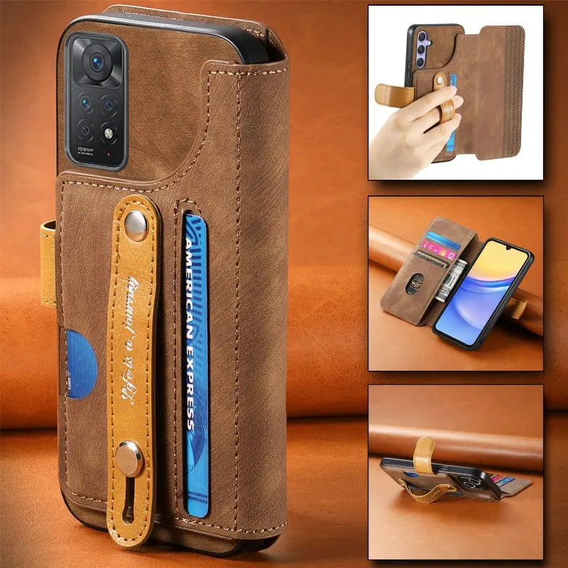 Magnetic Flip Phone Cover With Wristband For Xiaomi Redmi Note 10S 10 Pro 9 Pro Max 9S 8 Pro K70e K60 K50 K40 Phone Case