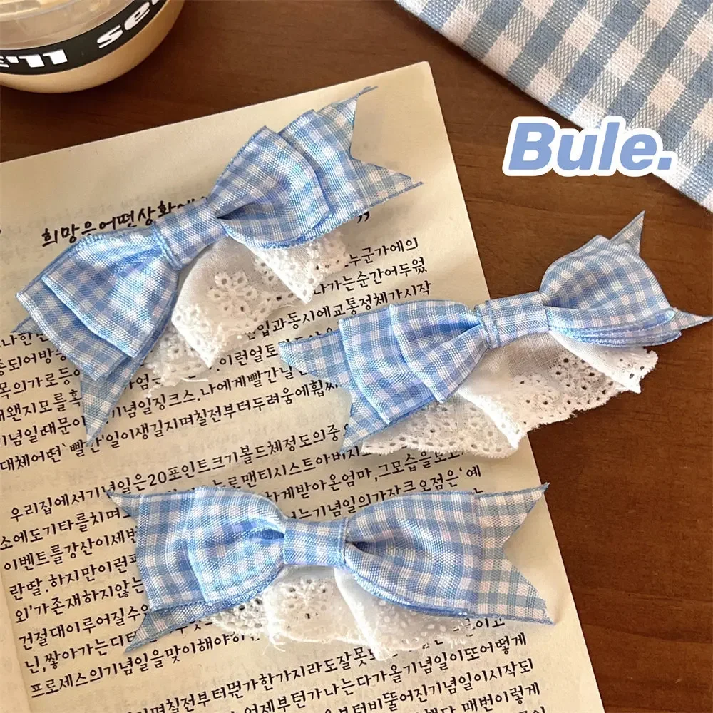 New Blue Plaid Bow Hairpin Hair Bows Woman Handmade Bowknot Hairpin MiNi Barrettes Lovely Bang Side Clip Girl Hair Accessories