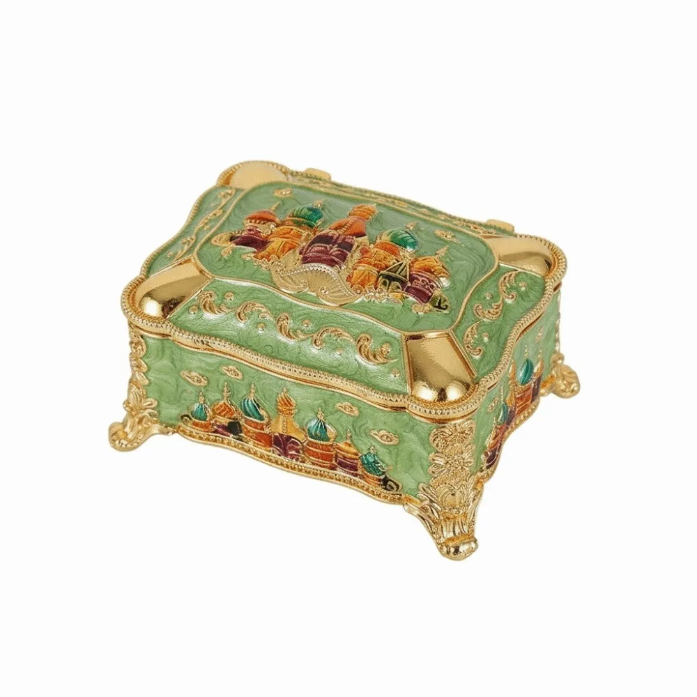 

Миниатюрная портативная шкатулка для украшений с тиснением в виде замка, ретро-контейнер для колец, эмалированный органайзер для браслетов в европейском стиле