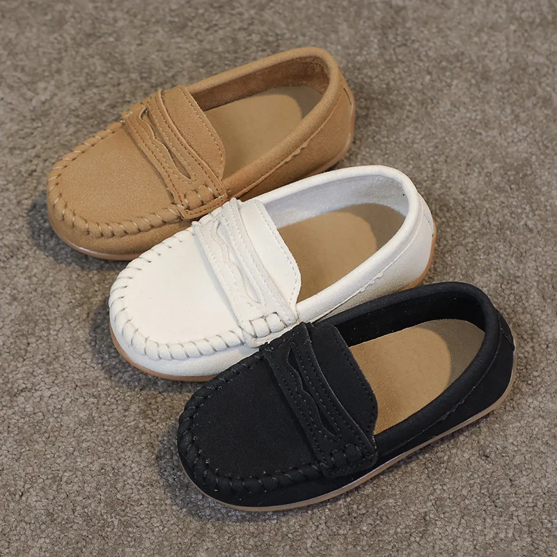 Kids'Casual Shoes Solid Color PU Leather Fashion Autumn Flat Shoes For Children Anti-slip Black White Shoes Size 21-30