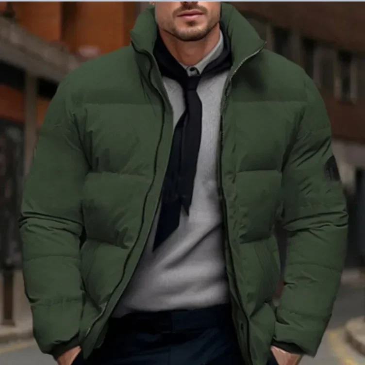

New Parkas Men Coats Thick Warm Simple Stand Collar Zipper Coat Full Sleeve Casual Loose Regular Splice Outerwear Autumn Winter