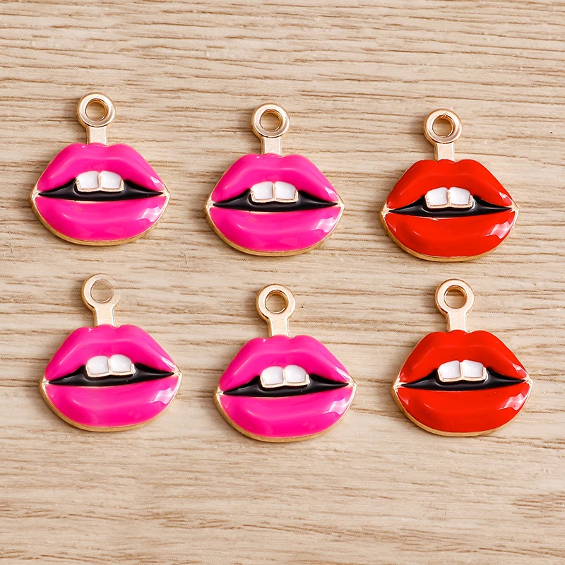 Tusember 10 Stück niedliche Emaille-Kristall-Lippenanhänger in Rot für die Schmuckherstellung, Halsketten, handgefertigte Ohrringe, Armbänder, Anhänger, DIY-Bastelarbeiten – Detail 8