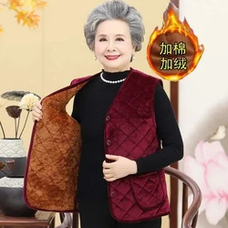 Grandma Golden Velvet Vest Autumn Winter Plush Thickened Warm Sleeveless Jacket Middle-aged Mother Waistcoat Fleece Vests 5XL