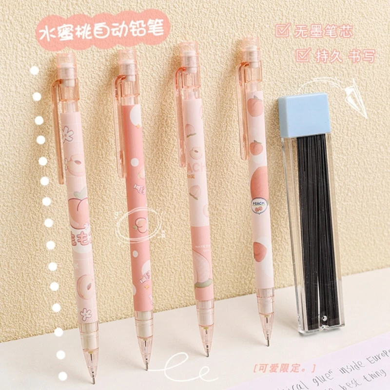 

6 Pcs Mechanical Pencils 0.5mm Peach Automatic Pencils with Eraser School Office Supplies for Writing Drawing Sketching