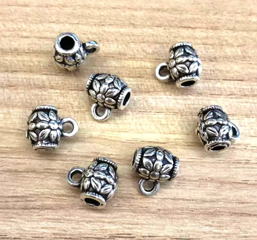 

30pcs 8x6mm,hole:3mm,loop1.2mm Alloy matel tibetan silver crafted flower spacer bail beads connectors HWH0867