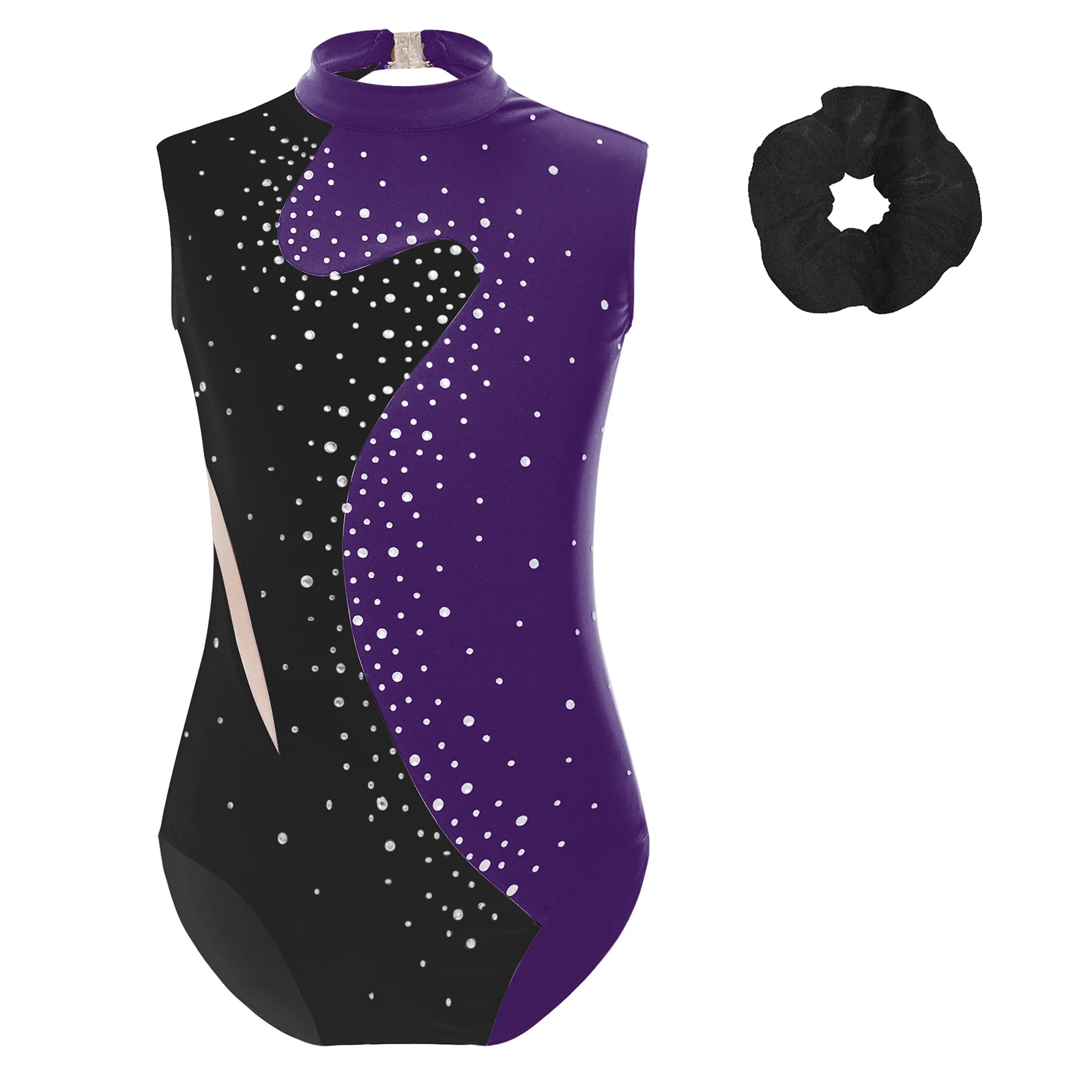 Kids Girls Sparkling Rhinestone Sleeveless Bodysuit Skating Ballet Gymnastics Jumpsuit Teens Colorblock Patchwork Dance Leotard