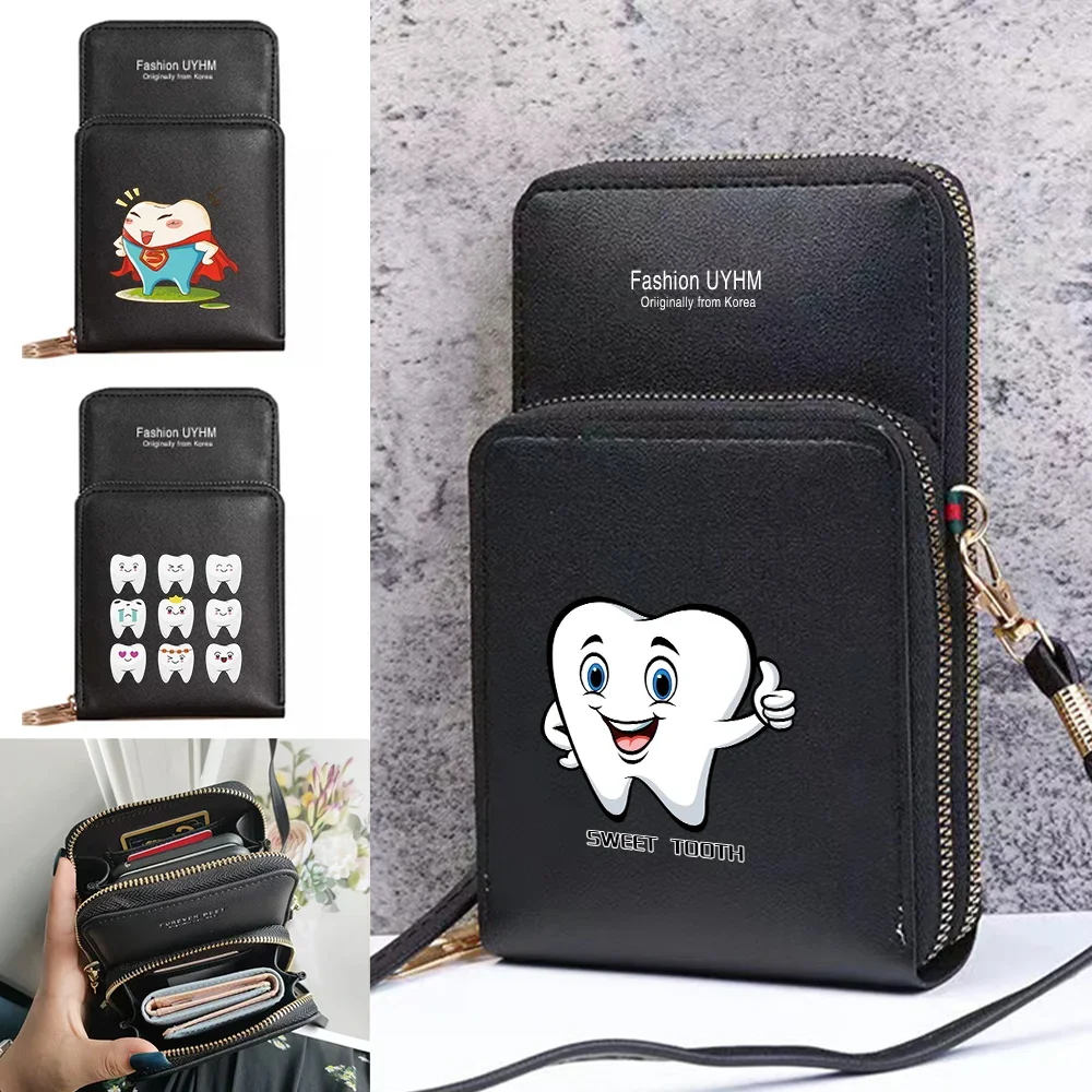 Touch Screen Universal For IPhone/Huawei/LG Mobile Phone Bag Women Crossbody Shoulder Bags PU Leather Purse Handbag Teeth Series