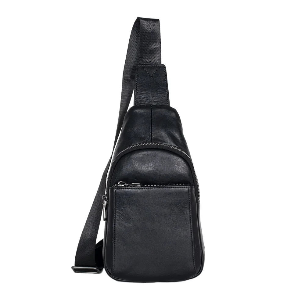 Bolsa Peito Masculina de Couro Genuíno, Bolsa de Ombro Crossbody, Tipo Vertical Casual, Elegante