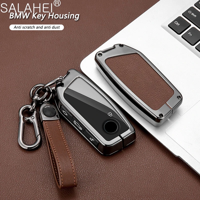 Zinc Alloy Leather Car Key Cover Case Shell Fob Protector For BMW Series 7 735i 740Li X7 X1 U11 2023 I7 G07 LCI XM Accessories