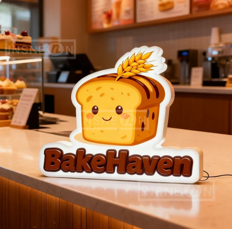 

Custom Light Box Logo Decor Outdoor Business Advertising Sign 3D Printed Lightbox Bake Haven Tabletop Decoration Signage Modern