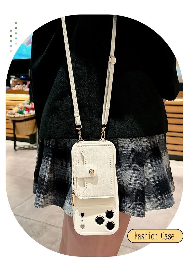 Brieftaschen-Lanyard-Hülle für iPhone 17 Pro Max Air 18 12 13 15 16 14 Plus mit Kartenfächern, Umhängegurt, Leder, modische Reißverschlusstasche – Detail 14