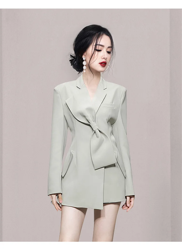 Autumn New Fashionable Jcket INS Style Bow Tie Lapel Single Breasted Coat Women Row Button Slimming Suit Jacket for Women